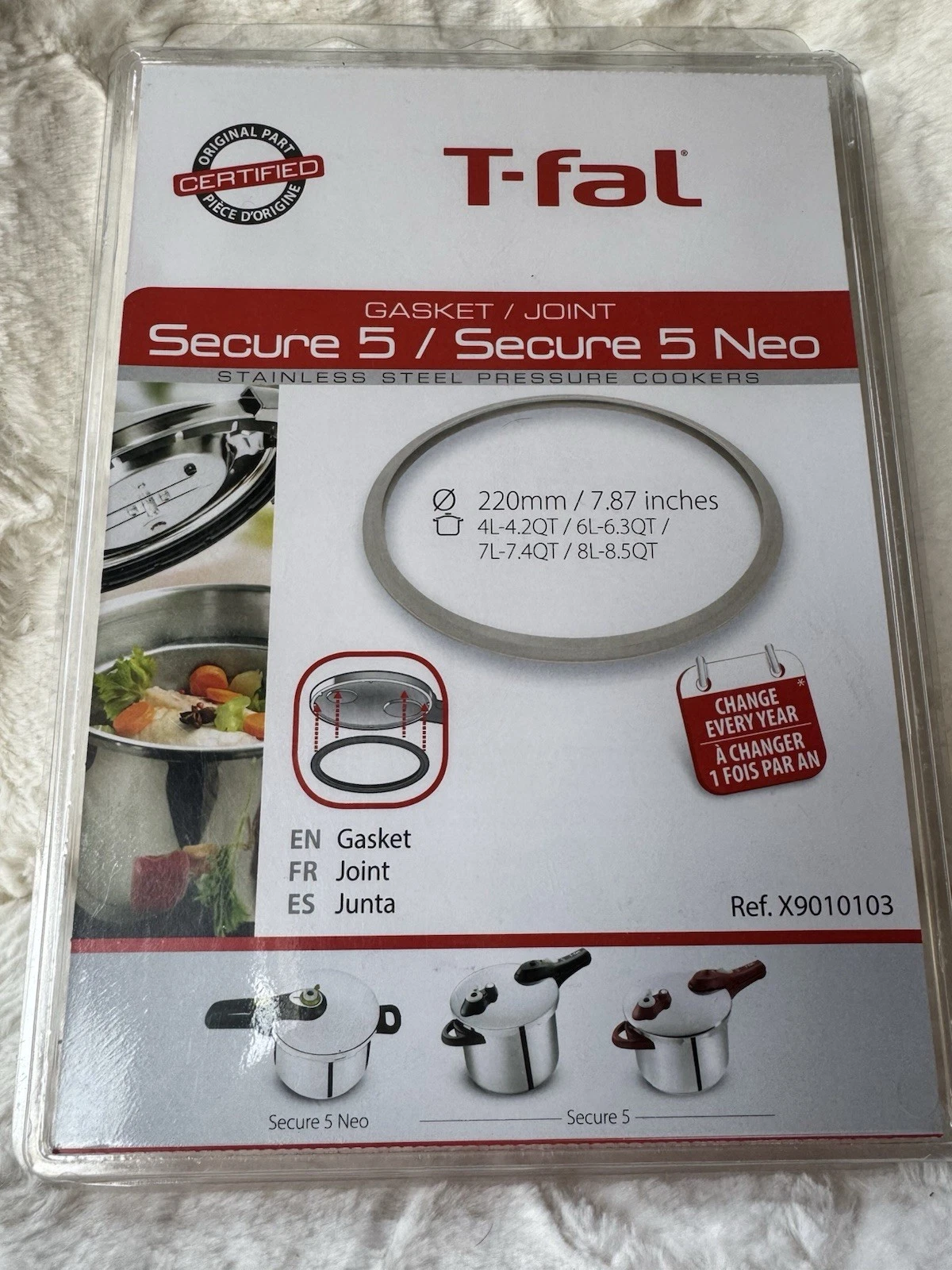 T-FAL #X9010103 4,6,7,8 LITRE SECURE, TRENDY, INOX SERIES PRESSURE COOKER GASKET