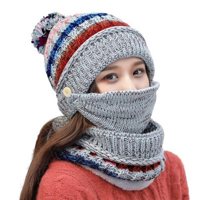 Women's Fleece Lined Beanie Winter Knit Ear Flaps Hat with Pompom Faux Knitte...