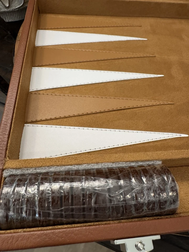 NEW Pottery Barn Mark & Graham Backgammon Set Leather Camel MSRP $179 READ - Image 3 of 4