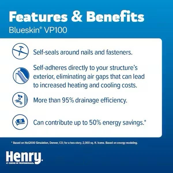 Henry Blueskin VP100 Self-Adhered House Wrap 48 in. x 100 ft. - Image 2 of 3