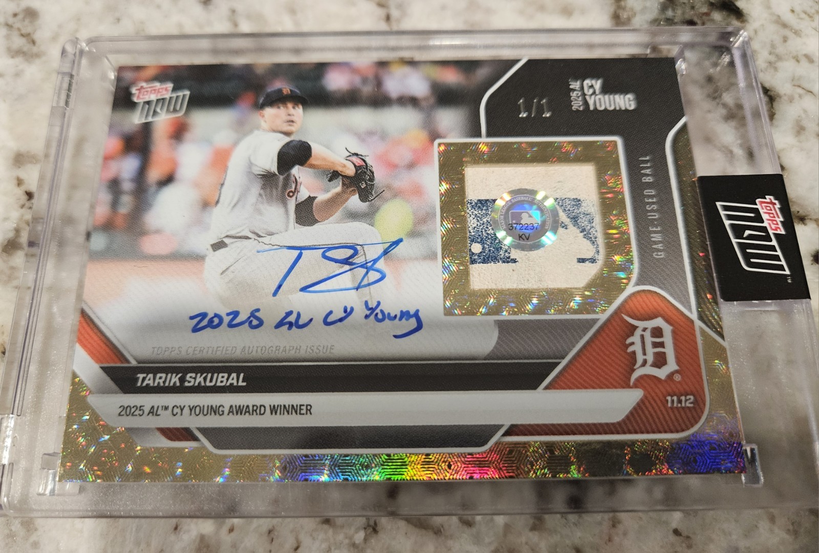 Tarik Skubal Topps Now 2025 CY YOUNG Autograph BALL Relic 1/1 SUPERFRACTOR OS-5 view 1