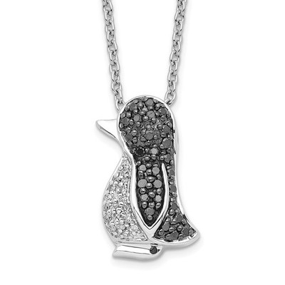 Sterling Silber Diamant Pinguin Anhänger Halskette 18'' mit 2 Zoll Ext. 2,02gm