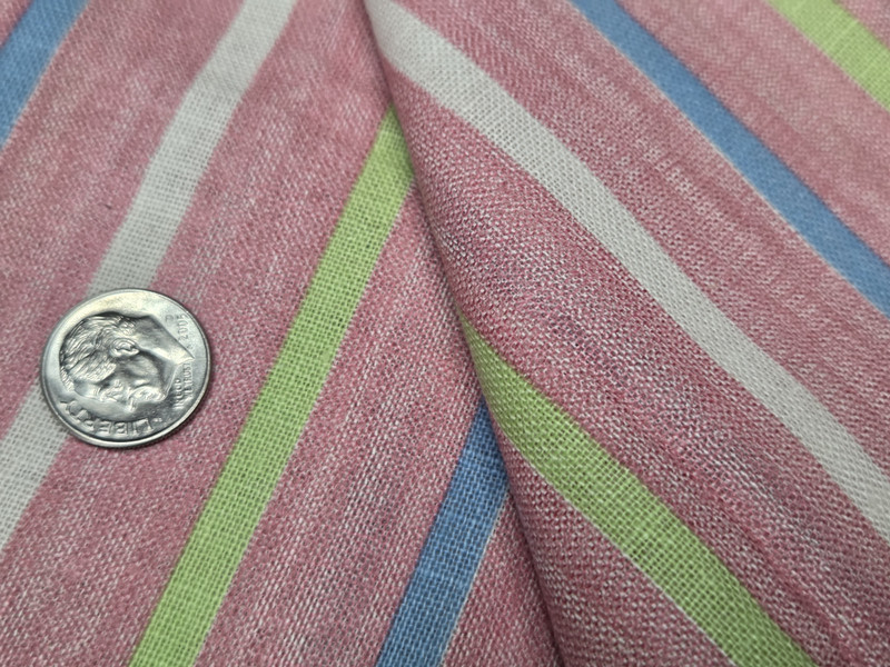 BEST Vintage Feedsack Flour Sack Fabric 40s Pink Blue Lime Stripe Remnant Quilt