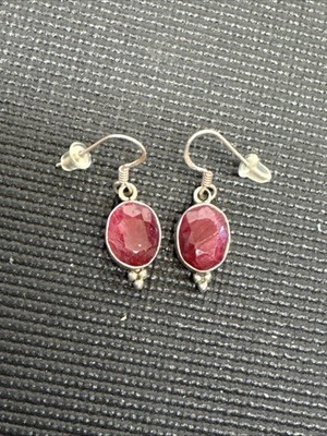 Sterling Silver Kashmir Rubi Gemstone Unique Bezel Dangle Earrings E14