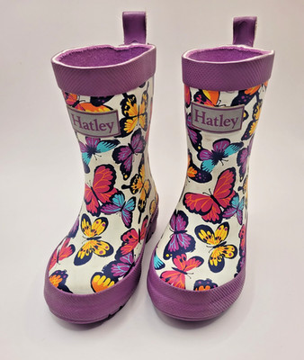 Hatley Toddler Rain Boots Butterfly Print Purple Waterproof Rubber Kids Size C4