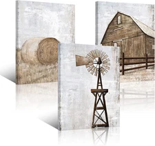 Farmhouse Wall Art Rustic Barn Windmill Cornfield Pictures Countryside Rural Lan