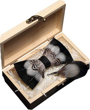 Peacock Bow Tie Feather Pre-tied Bowtie Brooch Sets Tuxedo Banquet Necktie
