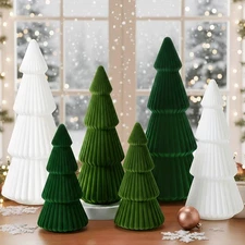 6 Piece Green Christmas Ornaments Velvet Christmas Tree, Cone-Shaped Indoor X...