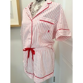 NWT Victoria's Secret Iconic Stripe Flannel Pajama 2 Piece Short Set, Size M
