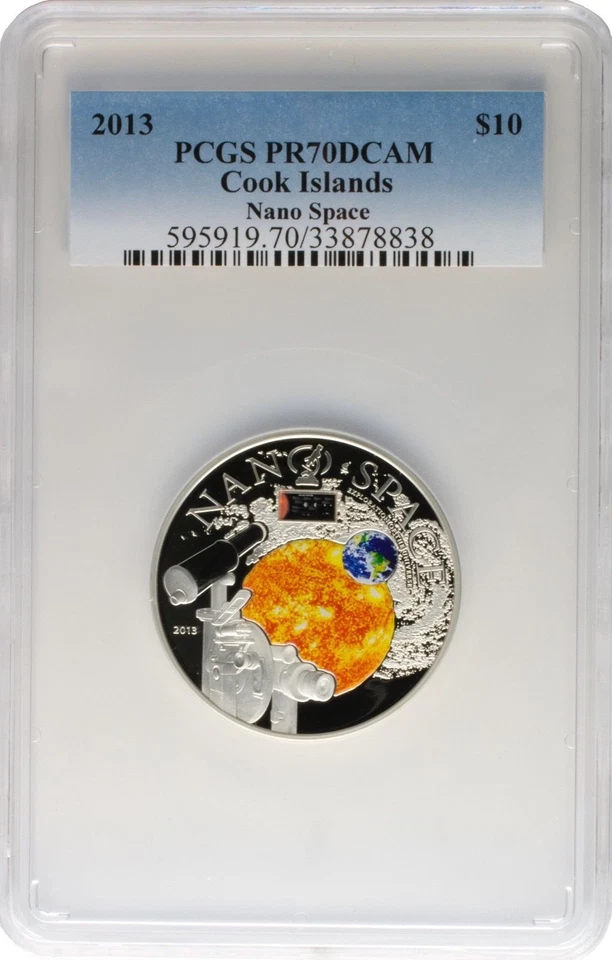 2013 $10 Cook Islands Nano Space PCGS NGC PR70 Silver Coin w/ Nano Chip bullion - Image 2 of 4