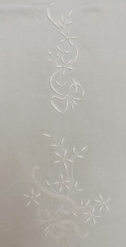DRAP LIN BLANC 340X205 CM MONOGRAMME JC FLEUR ET FLO AVEC RETOUR BRODERIE MAIN - Picture 5 of 9