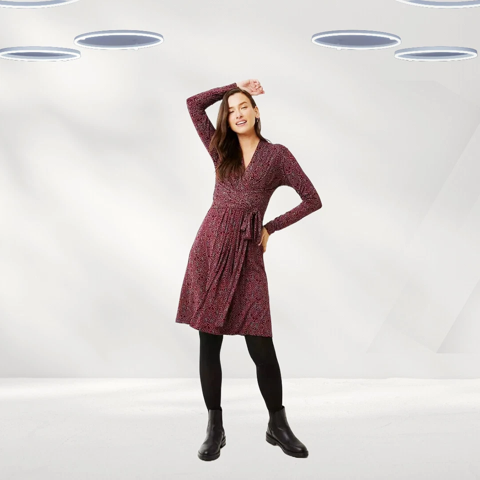 Ex Fat Face Women's Dress Plum Long Sleeve Vine Jersey - Image 2 of 3