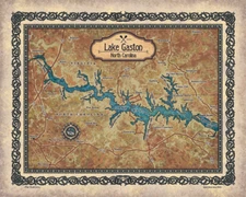 Lake Gaston North Carolina Map Art Print Poster Vintage Wall Home Decor & Gift