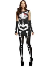 Womens Skeleton Costume Black White Halloween Dress Gloves Adult Size S Small