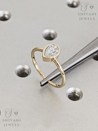 IGI Certified 1Ct Pear Lab Grown Diamond Solitaire Solid Gold Ring For Women - Picture 5 of 7