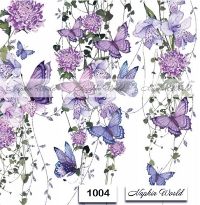(1004) TWO Paper LUNCHEON Decoupage Art Craft Napkins - VINES BUTTERFLY FLOWERS