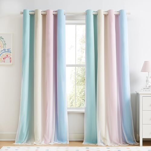 100 % Verdunkelungsvorhänge mit Transparent 52 Zoll Breite x 84 Zoll Länge (2er Pack) Grün Blau Rosa - Bild 1 von 7