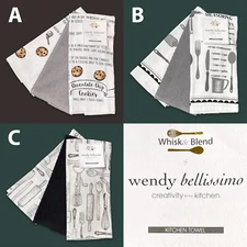 3-PK Wendy Bellissimo Terry Kitchen Towels Cookie Measuring Equivalents Utensils