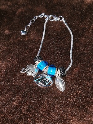 Carolina Panthers NFL Football Theme Beaded Charm Bracelet