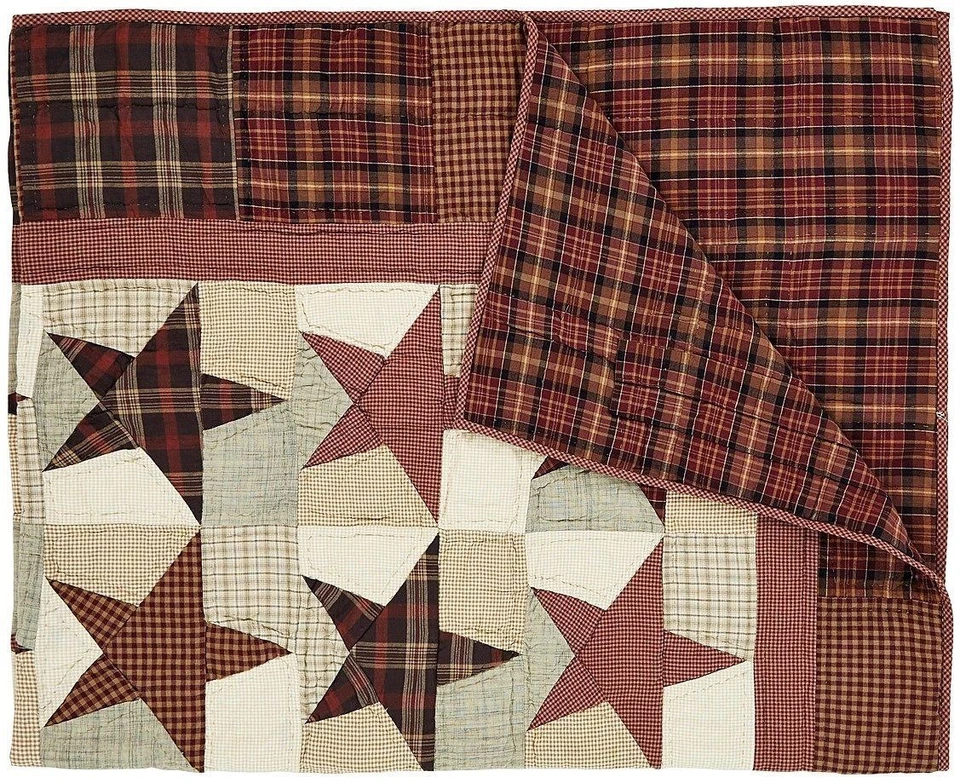 Abilene Star手工绗缝毯子乡村农舍勃艮第红色拼布 — 第 4/4 张图片