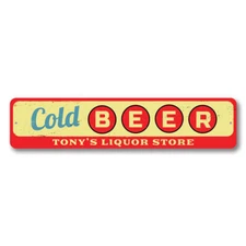 Cold Beer Sign, Personalized Liquor Store Sign, Custom Bar Name Metal Decor Sign