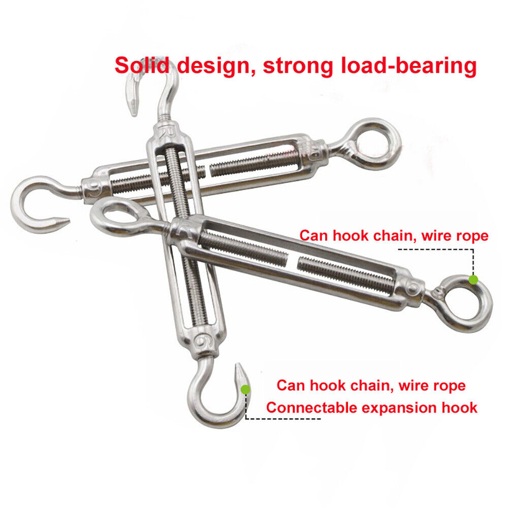 Hook Eye Turnbuckle Wire Rope Tension Rigging 304 Stainless Steel Heavy All  Size