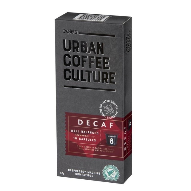 Coles Urban Coffee Culture Intensity 8 Decaffeinated Coffee Capsules 10