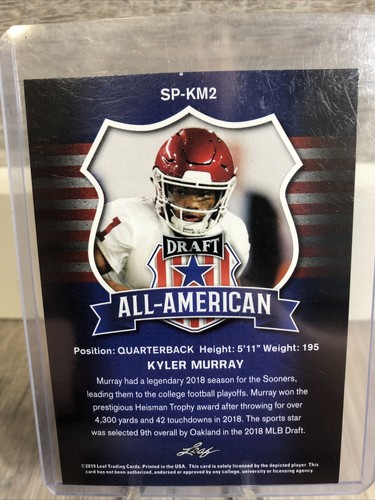 Kyler Murray 2019 Leaf Draft All-American Rookie RC Oklahoma/Cardinals - Picture 4 of 6