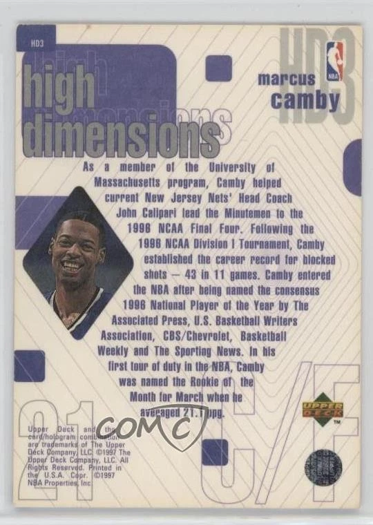 1997-98 Upper Deck High Dimensions /2000 Marcus Camby #HD3 - Image 2 of 2