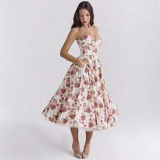 Maxi abito donna floreale tulle spalline vita alta festa estate