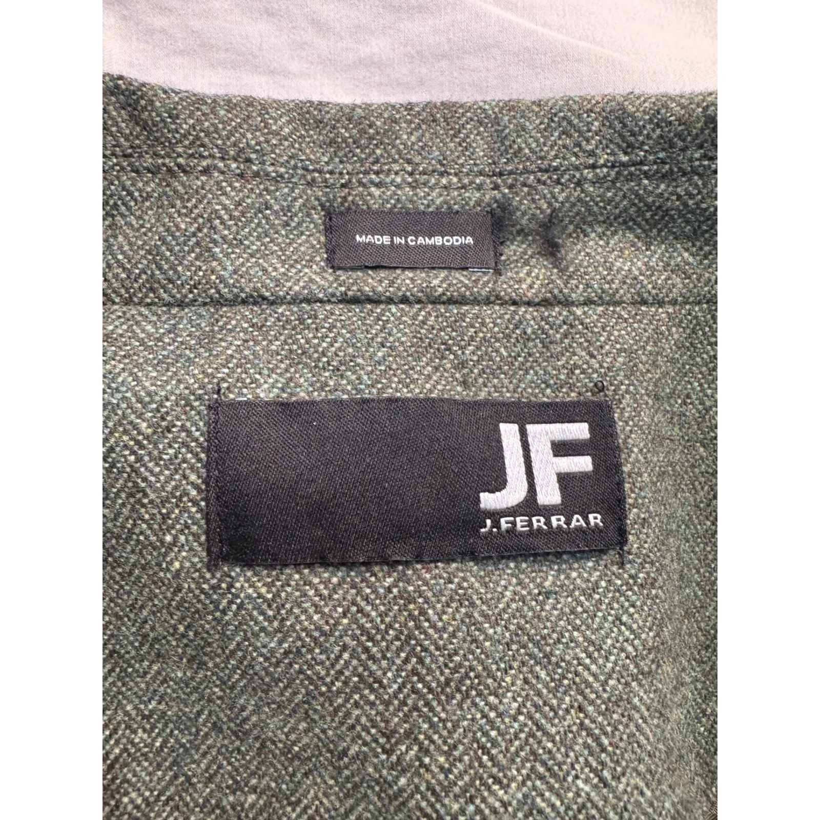 JF J Ferrar Mens Green Herringbone Wool Blend Topcoat Overcoat XXL NEW - product detail image 4