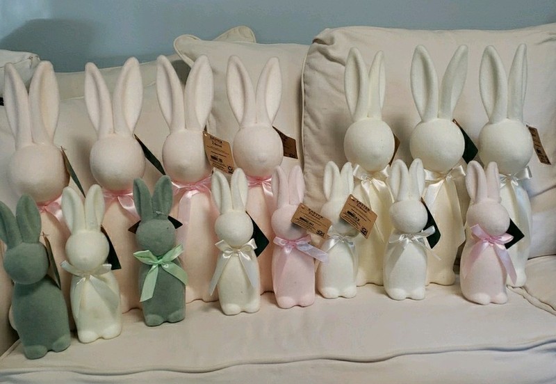Huge Lot Of 15 Flocked Rabbit Bunny Decor Easter Spring Pink Green Off White
