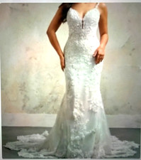 Maggie Sottero Ivory Lace Beaded Bodice Sleeveless Wedding Dress Size 14 New,WOT