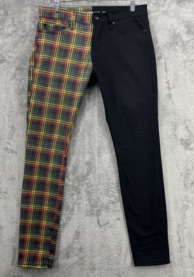 Hot Topic HT Denim Stinger Jeans Men 30x32 Black Plaid Skinny Punk Rock Denim