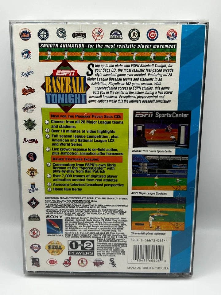 ESPN Baseball Tonight Sega CD Complete w/Manual - Tested Works - Image 3 of 4