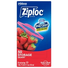 Ziploc Brand Storage Bags, School Supplies, with Grip 'n Seal Technology, Quart