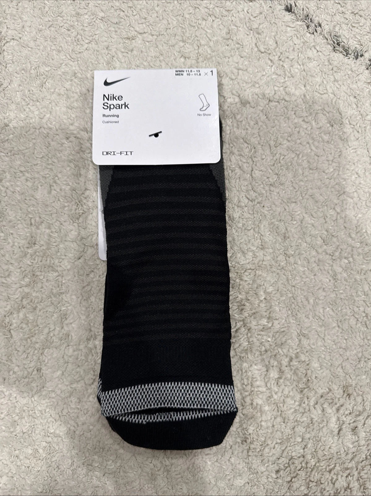 NIKE SPARK COUSHIONED NO SHOW RUNNING SOCKS 6 PAIRS BLACK CU7201-010