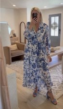 ZARA blue and white floral ruffle dress XS 