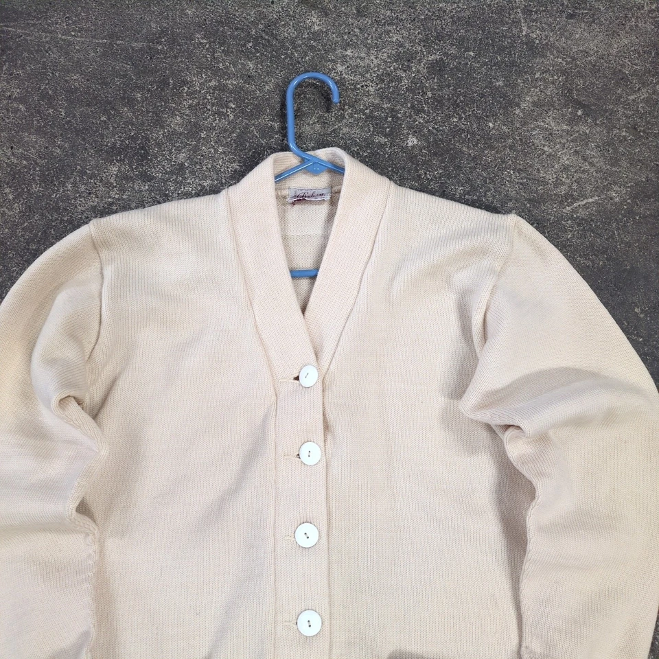 Vintage 50s Dehen Cardigan Sweater Size 40 Ivory Maroon Blank Letterman Wool - Image 2 of 4