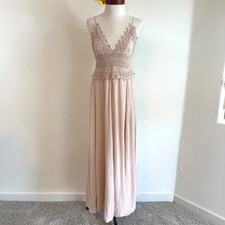 MILA Lace Trim Maxi Dress Blush Pink Boho Coquette Cottagecore Romantic Fairy M