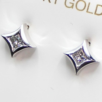14K White Gold Vintage Princess Natural Real Diamond Stud Earrings 0.20ct G SI1