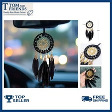 Black Dream Catcher for Car Rear View Mirror, Handmade Feather Dreamcatcher Hang