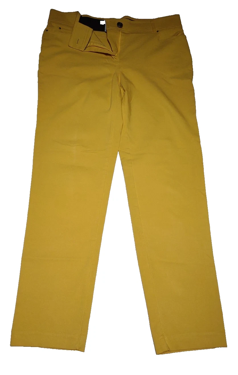 89th + Madison Pants Womens 12 Mustard Yellow Mid Rise Capri Stretch Casual