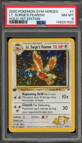 Pokemon Lt. Surge's Fearow Gym Heroes 1st Edition Holo Rare #7 PSA 8