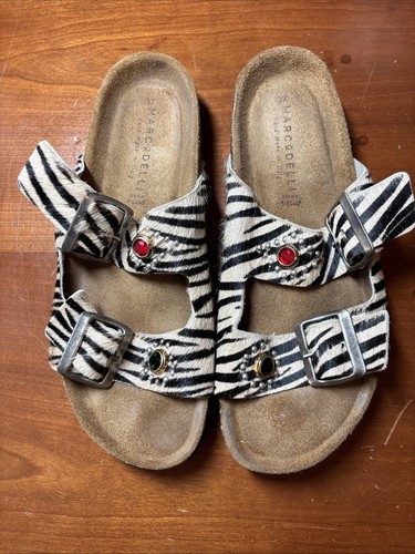 Marco Delli Capri Milk Sandals Hand Made In Italy Size 37 Black White Stripes