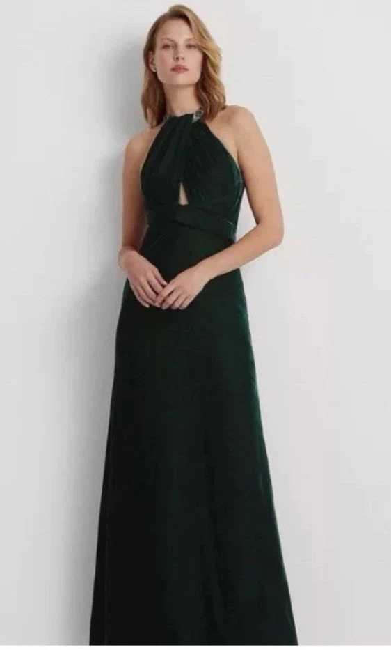 sachin and babi light blue dress Lauren Ralph Lauren Dellah one-shoulder green evening dress|253737316002