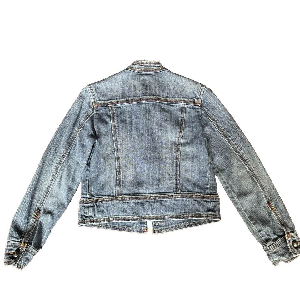 Antigua Chaqueta Denim Recortada Azul Marino Junior Talla XL Multicolor Costura Banda Cuello Y2K Foto 4 de 4