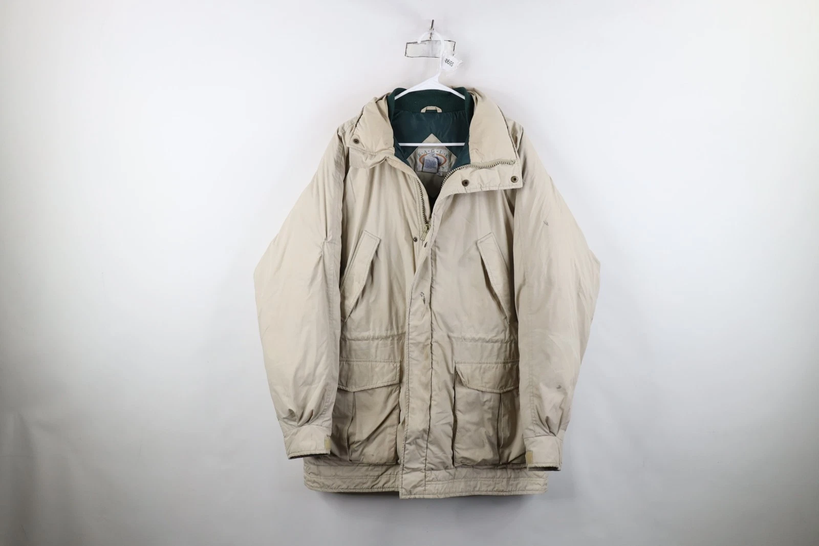 Vtg 90s Streetwear Mens XL Distressed Duck Down Insulated Puffer Jacket Beige