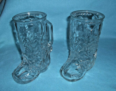 Libbey of Canada Drinking Glass Mug Boots #2 and #7 - Western Cowboy - 16 oz - 2