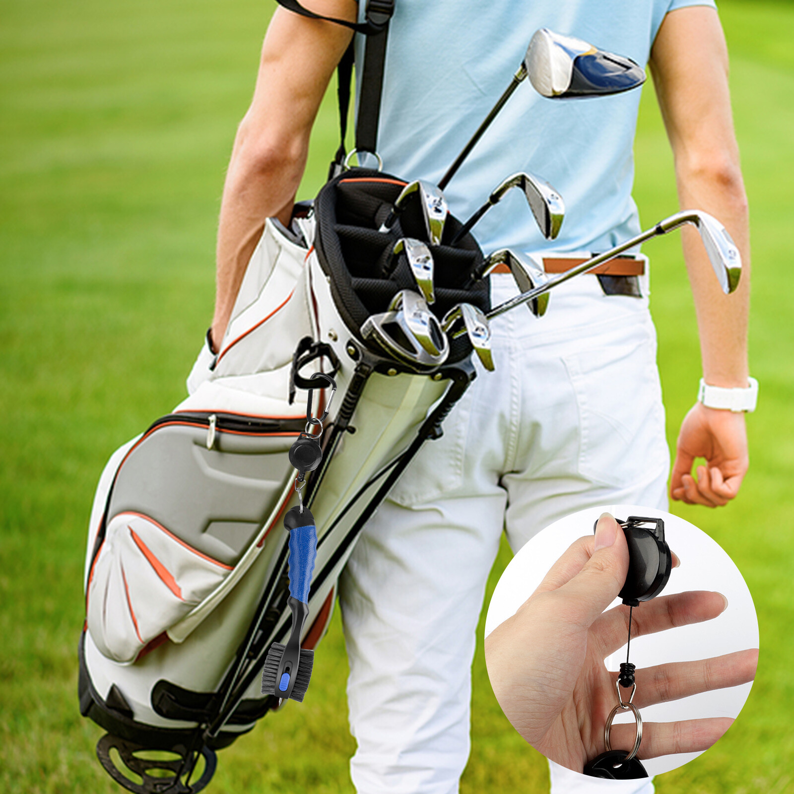 2 Sided Golf Club Brush Cleaner Retractable Groove Cleaning Tool Kit